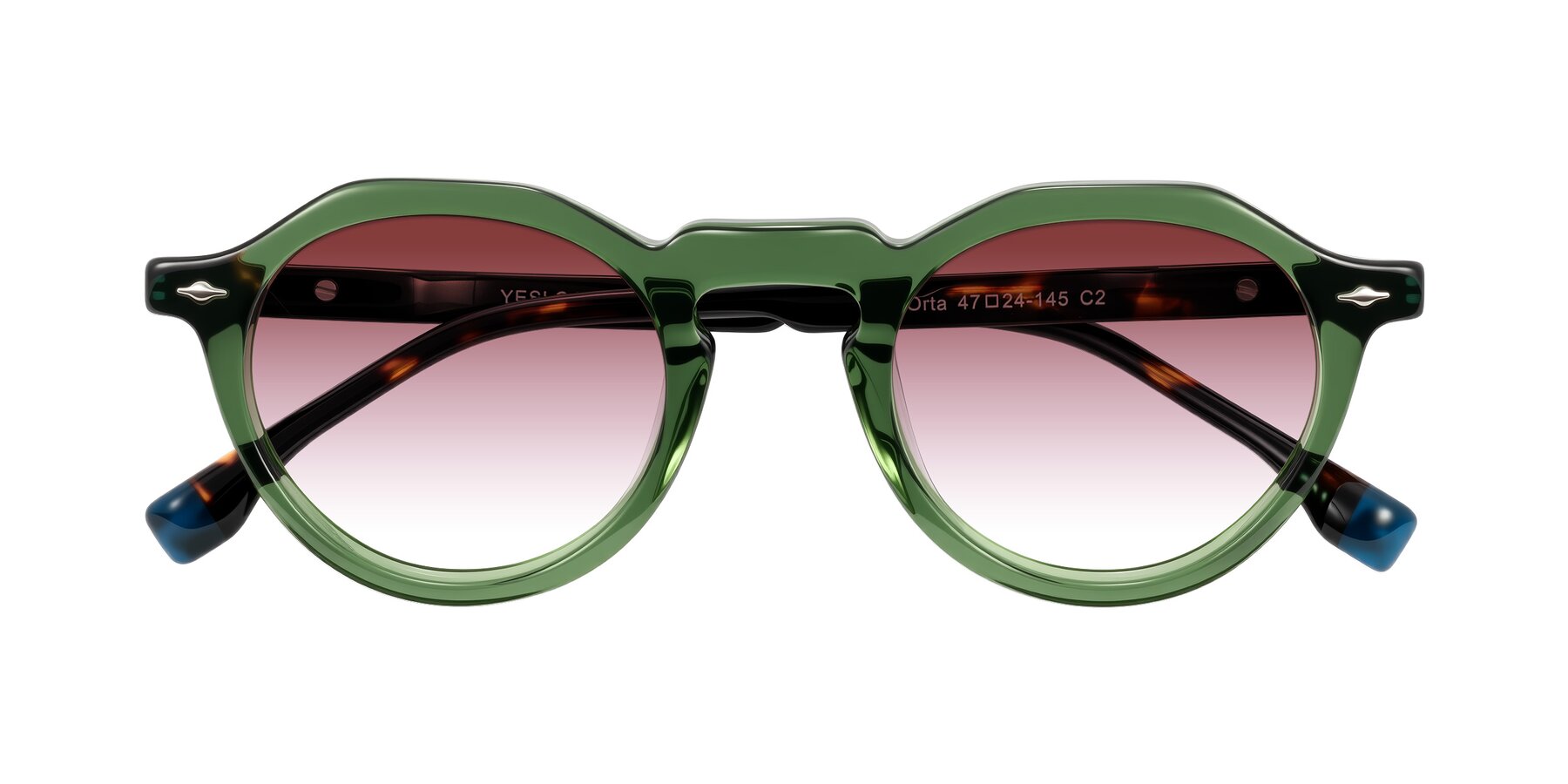 Folded Front of Orta in Green/Tortoise with Garnet Gradient Lenses