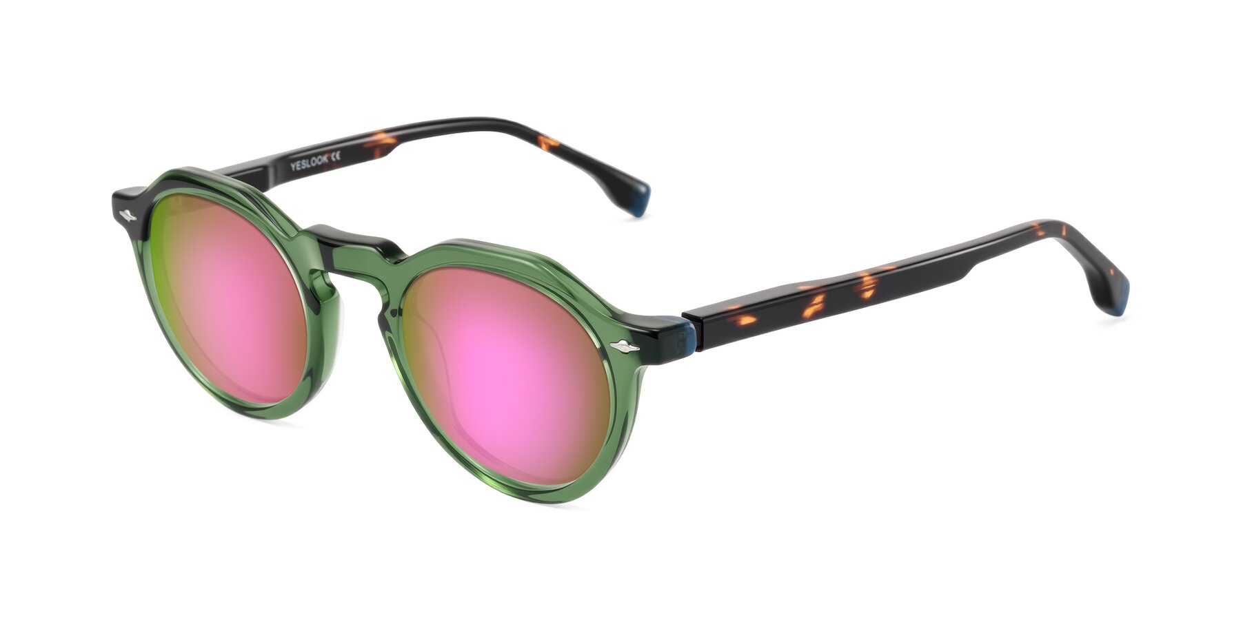Angle of Orta in Green/Tortoise with Pink Mirrored Lenses