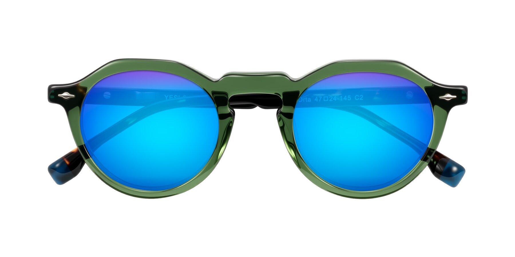 Folded Front of Orta in Green/Tortoise with Blue Mirrored Lenses