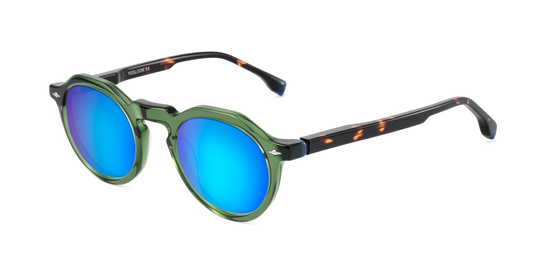 Angle of Orta in Green/Tortoise with Blue Mirrored Lenses