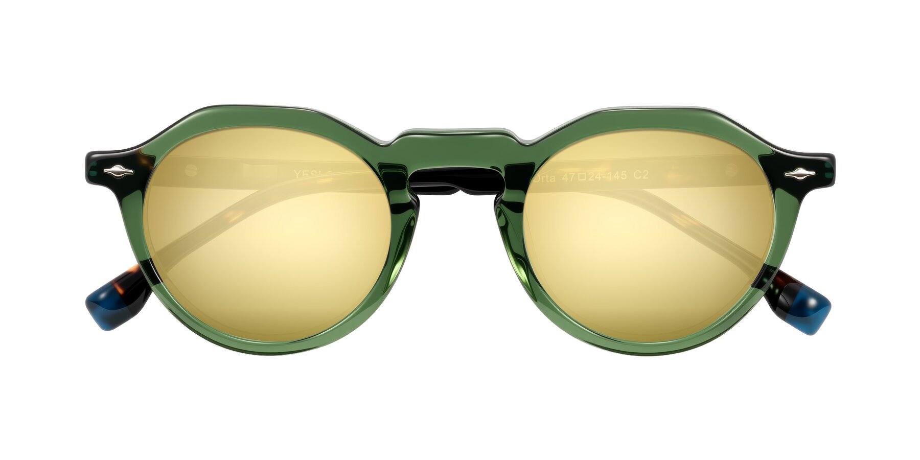 Folded Front of Orta in Green/Tortoise with Gold Mirrored Lenses