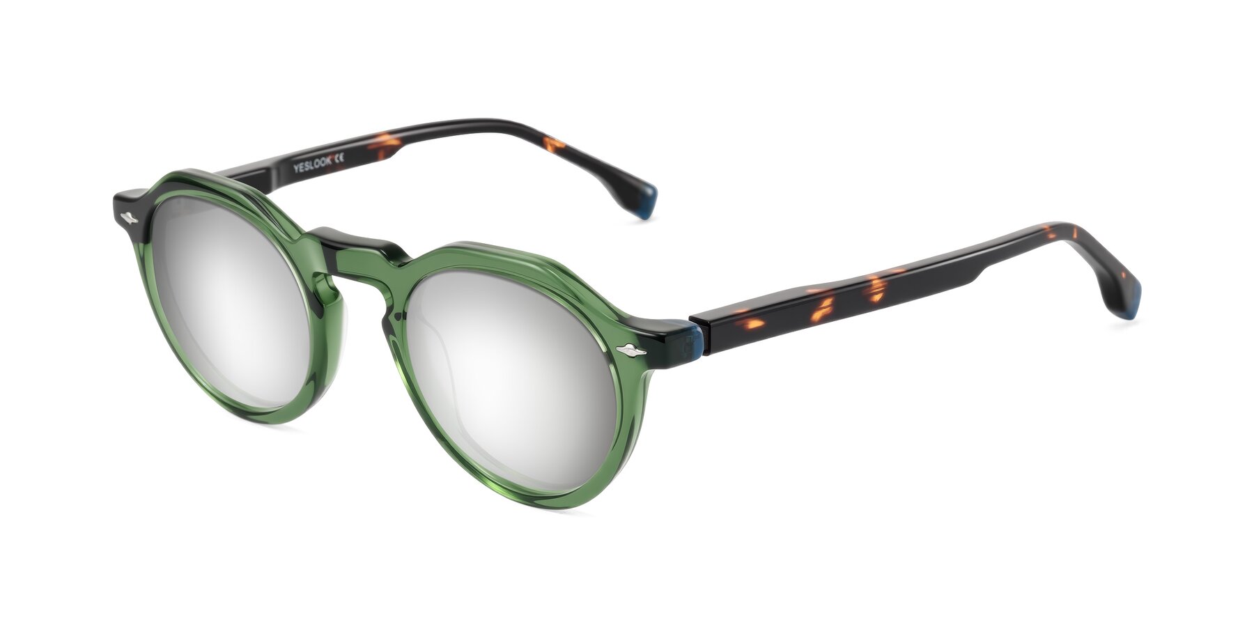 Angle of Orta in Green/Tortoise with Silver Mirrored Lenses