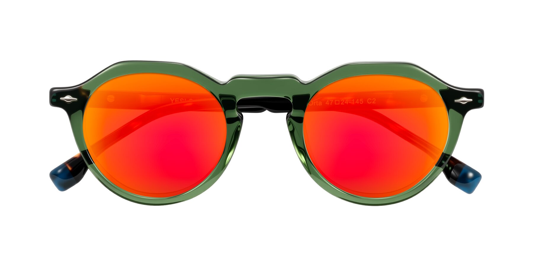 Folded Front of Orta in Green/Tortoise with Red Gold Mirrored Lenses