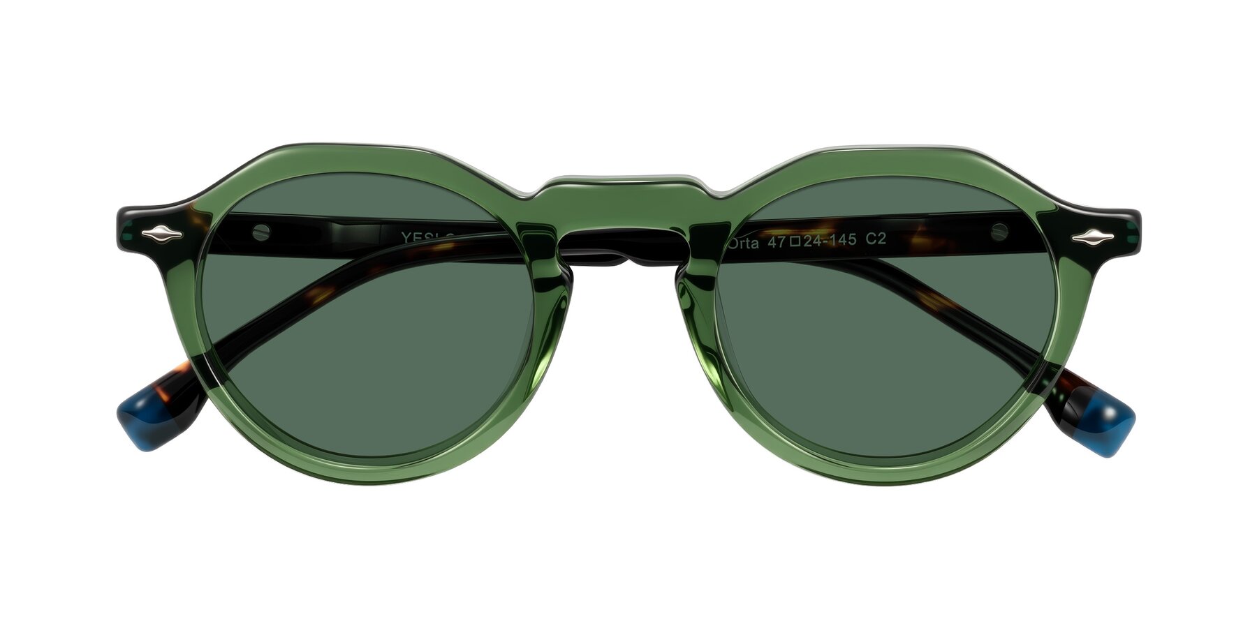 Folded Front of Orta in Green/Tortoise with Green Polarized Lenses