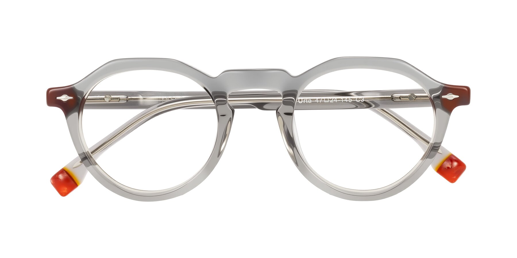 Folded Front of Orta in Gray with Clear Reading Eyeglass Lenses