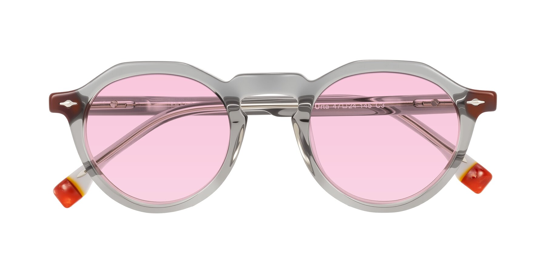 Folded Front of Orta in Gray with Light Pink Tinted Lenses