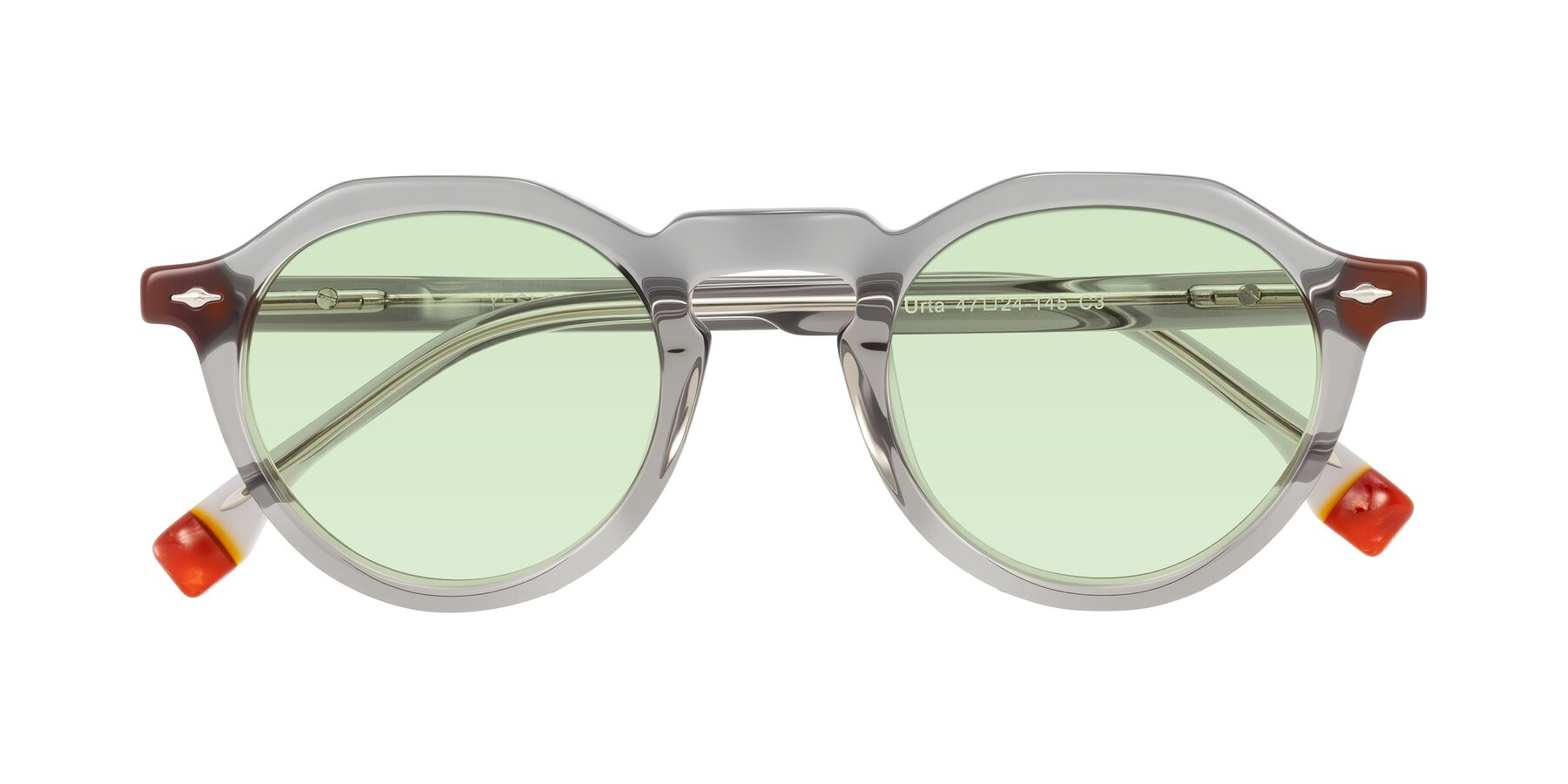 Folded Front of Orta in Gray with Light Green Tinted Lenses