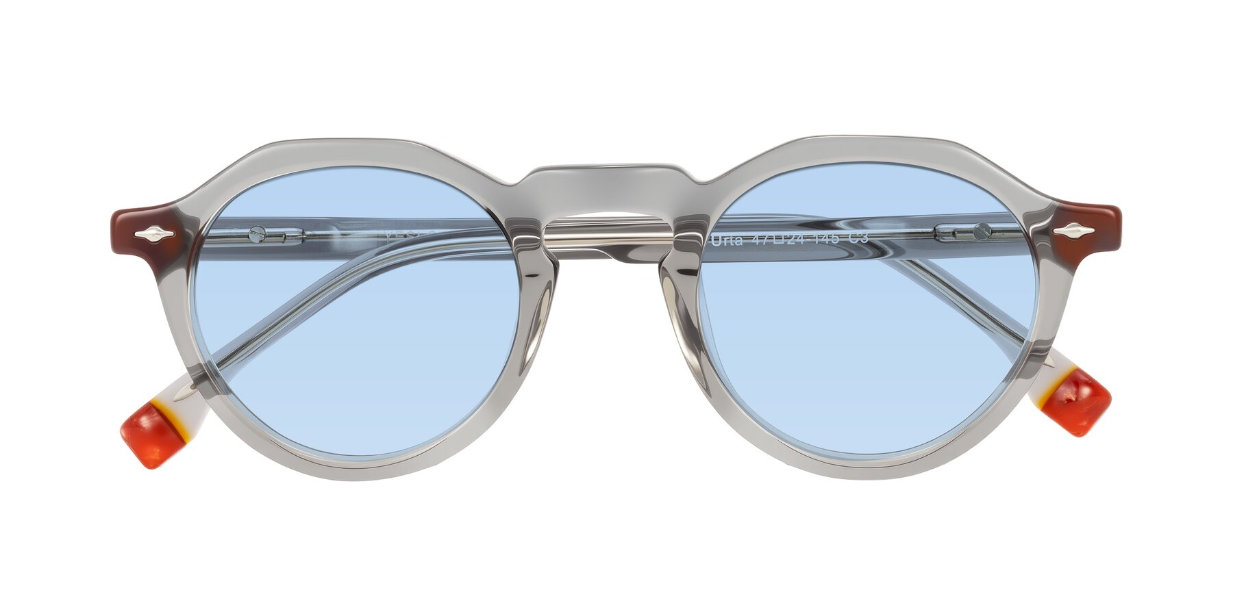Folded Front of Orta in Gray with Light Blue Tinted Lenses