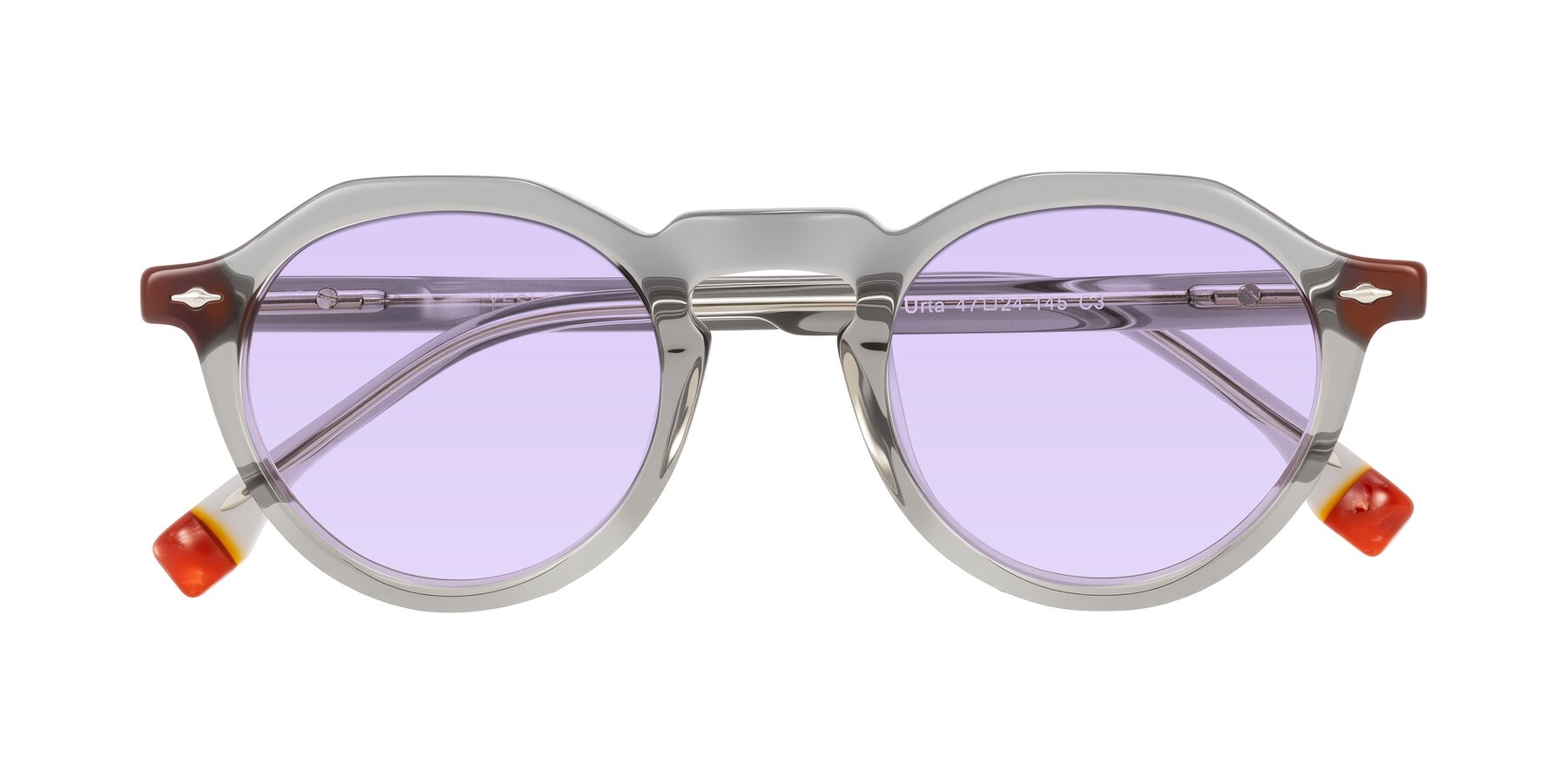 Folded Front of Orta in Gray with Light Purple Tinted Lenses