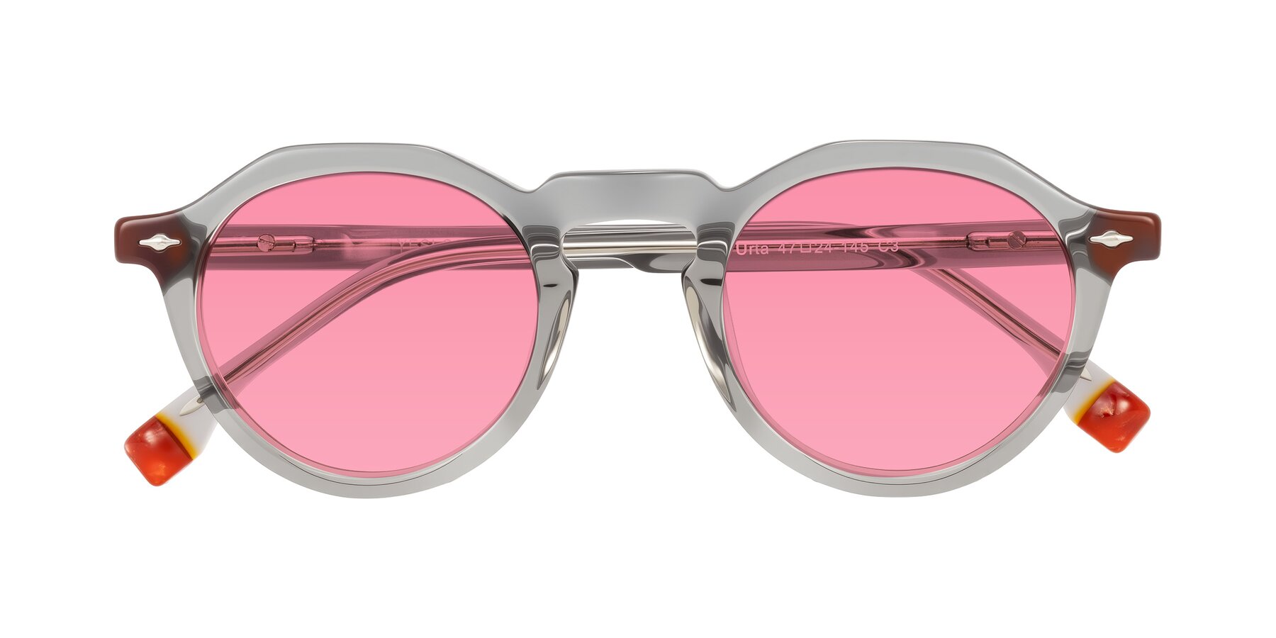 Folded Front of Orta in Gray with Pink Tinted Lenses