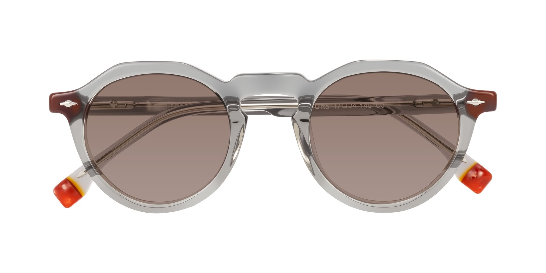 Folded Front of Orta in Gray with Medium Brown Tinted Lenses