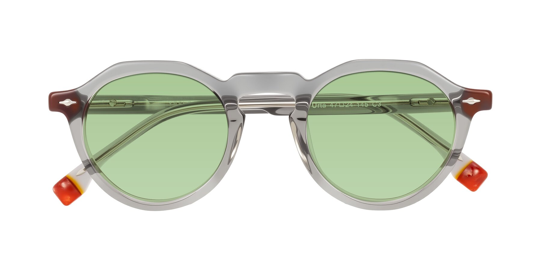 Folded Front of Orta in Gray with Medium Green Tinted Lenses