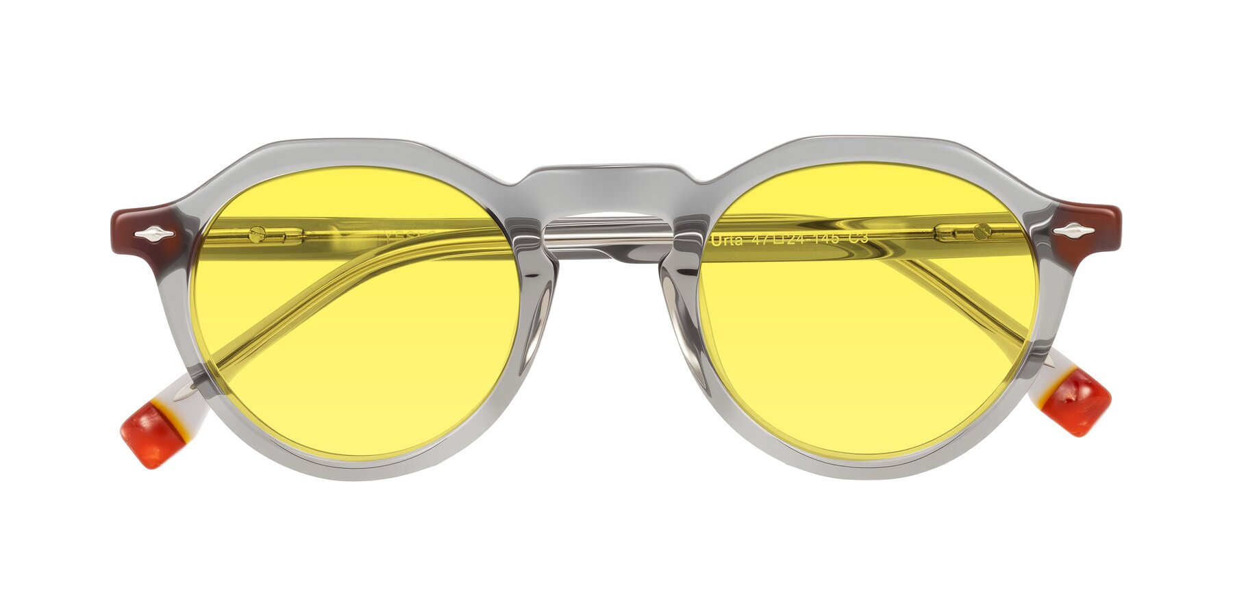 Folded Front of Orta in Gray with Medium Yellow Tinted Lenses
