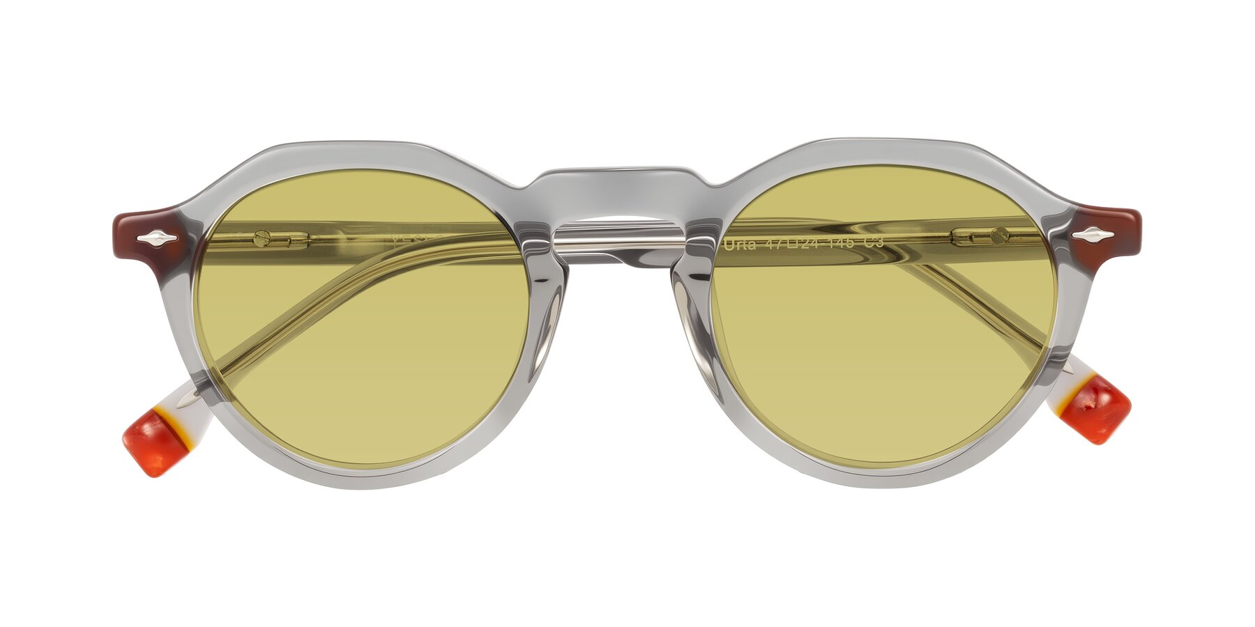 Folded Front of Orta in Gray with Medium Champagne Tinted Lenses