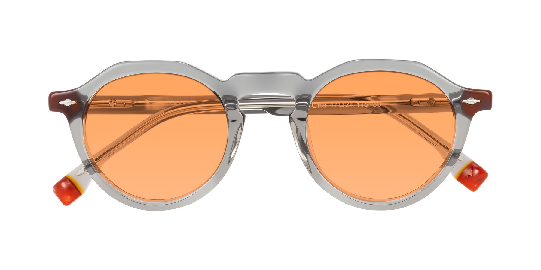 Folded Front of Orta in Gray with Medium Orange Tinted Lenses