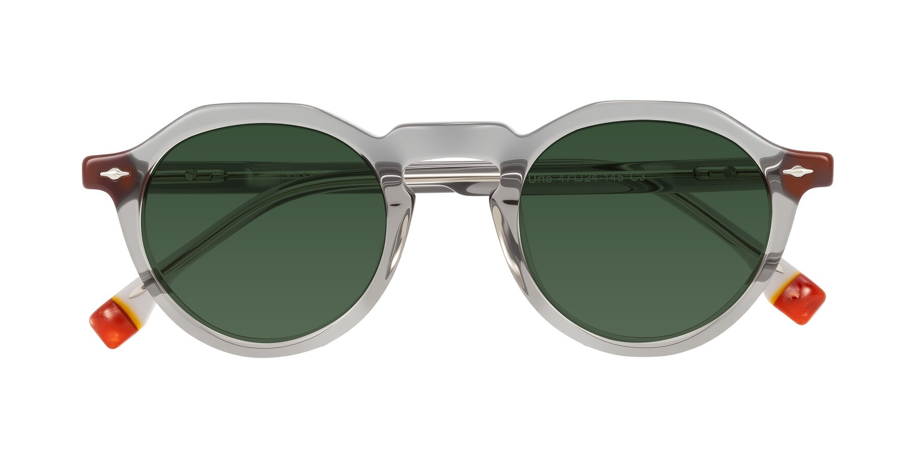 Folded Front of Orta in Gray with Green Tinted Lenses