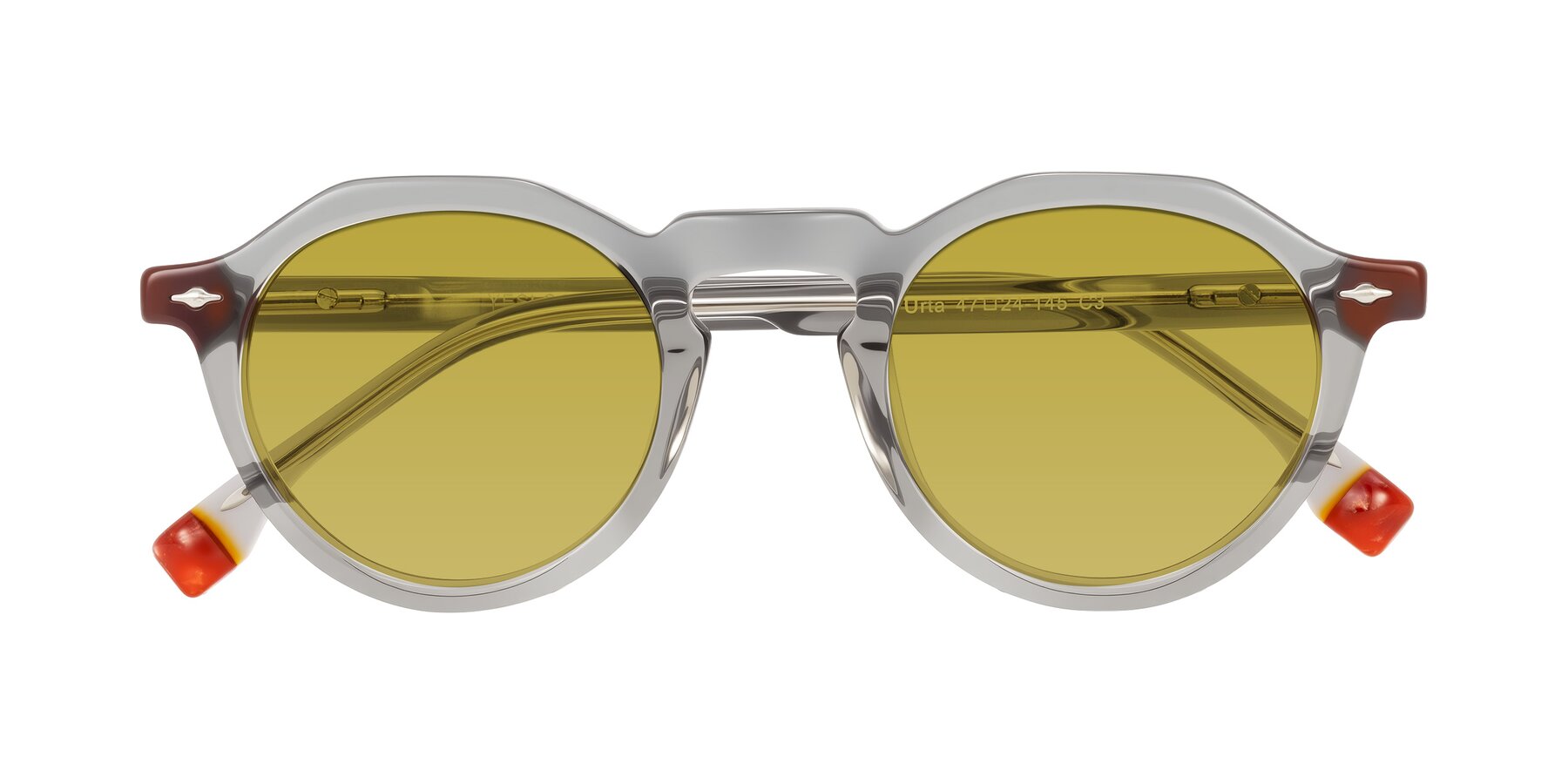 Folded Front of Orta in Gray with Champagne Tinted Lenses