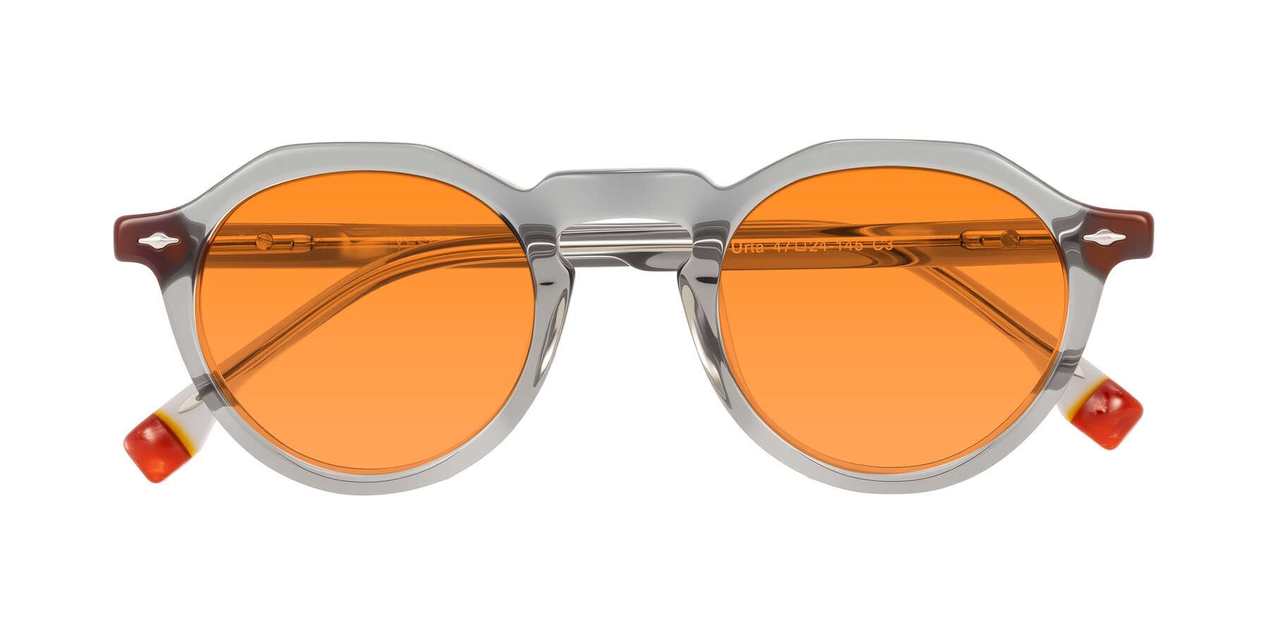 Folded Front of Orta in Gray with Orange Tinted Lenses