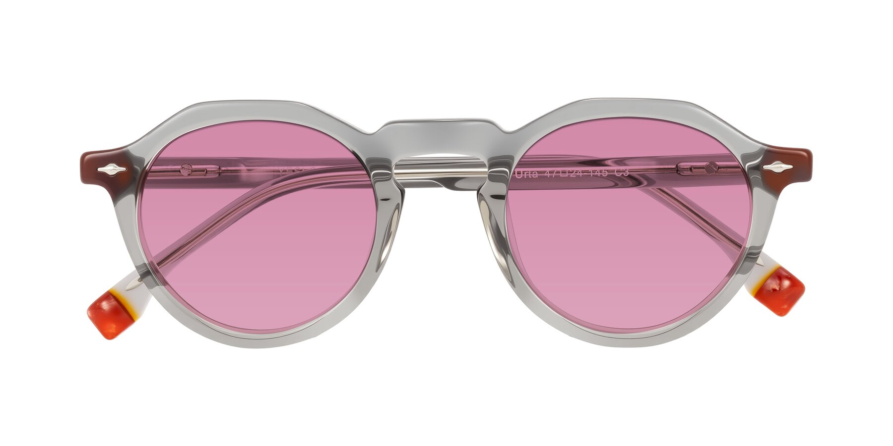 Folded Front of Orta in Gray with Medium Wine Tinted Lenses