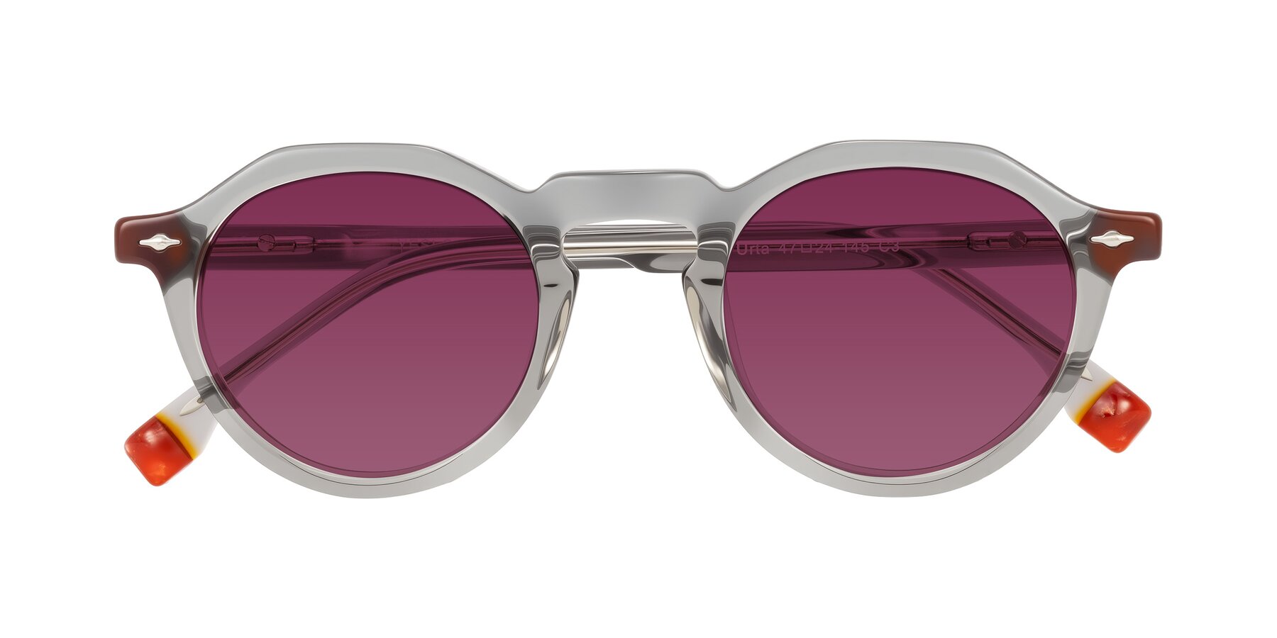 Folded Front of Orta in Gray with Wine Tinted Lenses