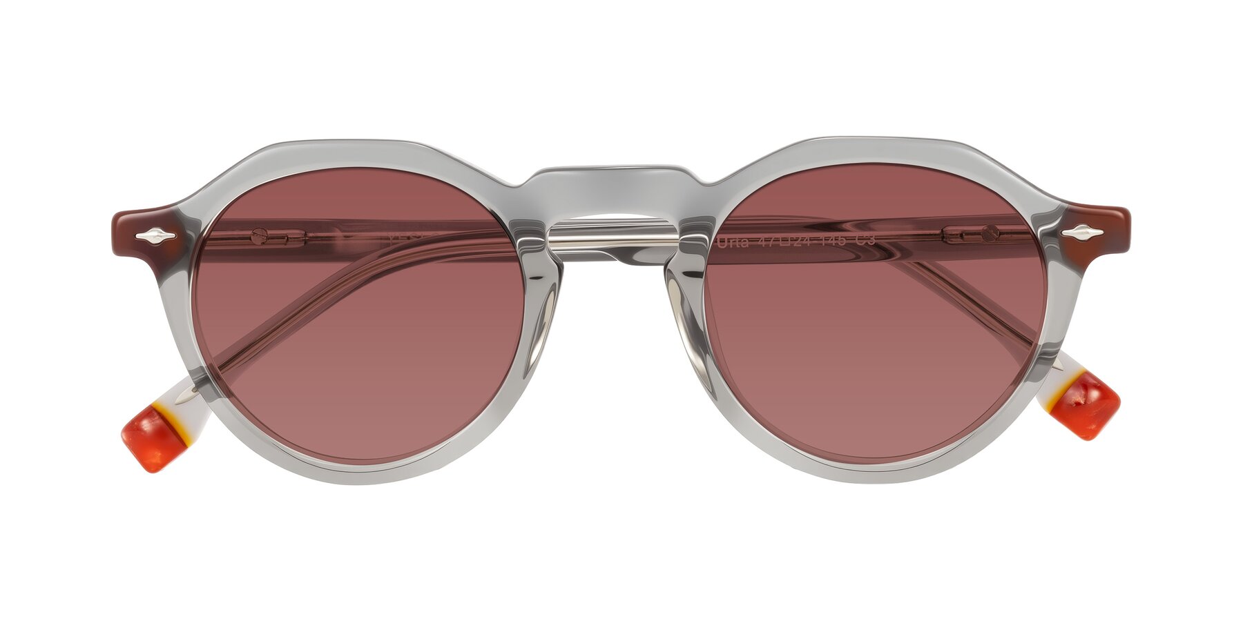 Folded Front of Orta in Gray with Garnet Tinted Lenses