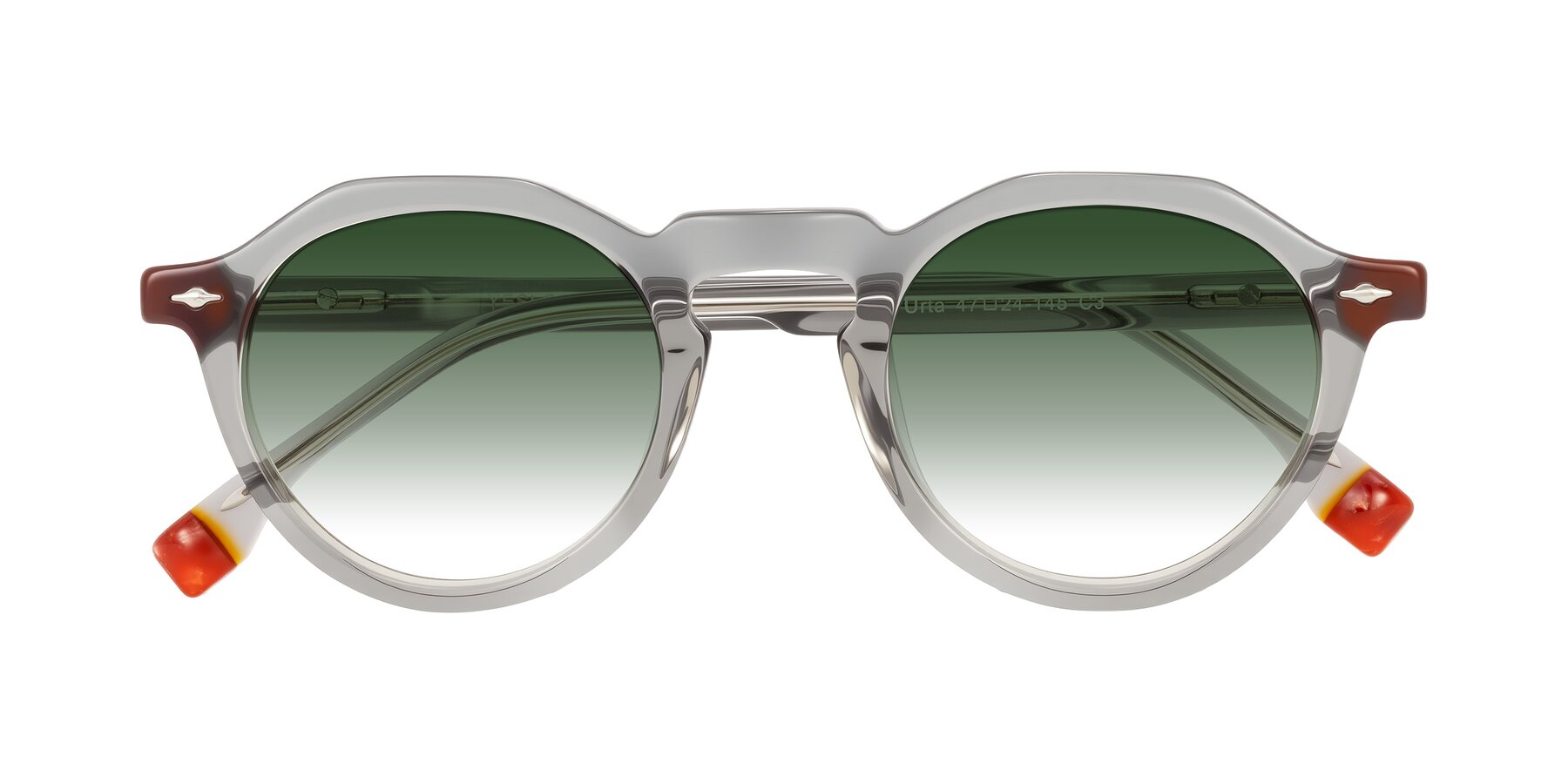 Folded Front of Orta in Gray with Green Gradient Lenses