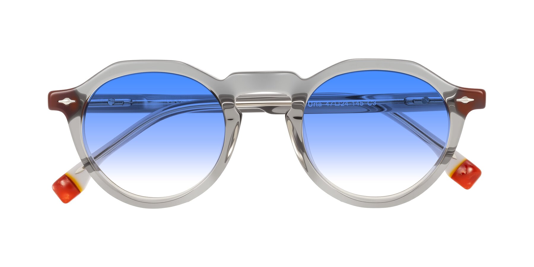 Folded Front of Orta in Gray with Blue Gradient Lenses