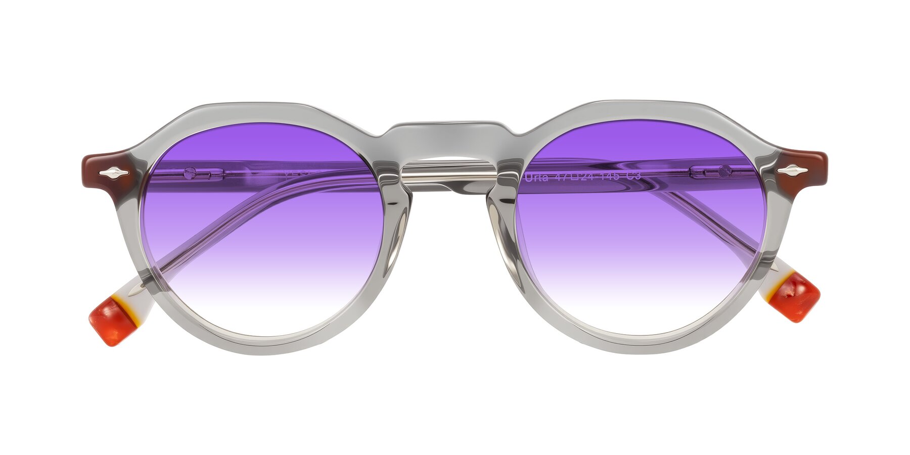 Folded Front of Orta in Gray with Purple Gradient Lenses