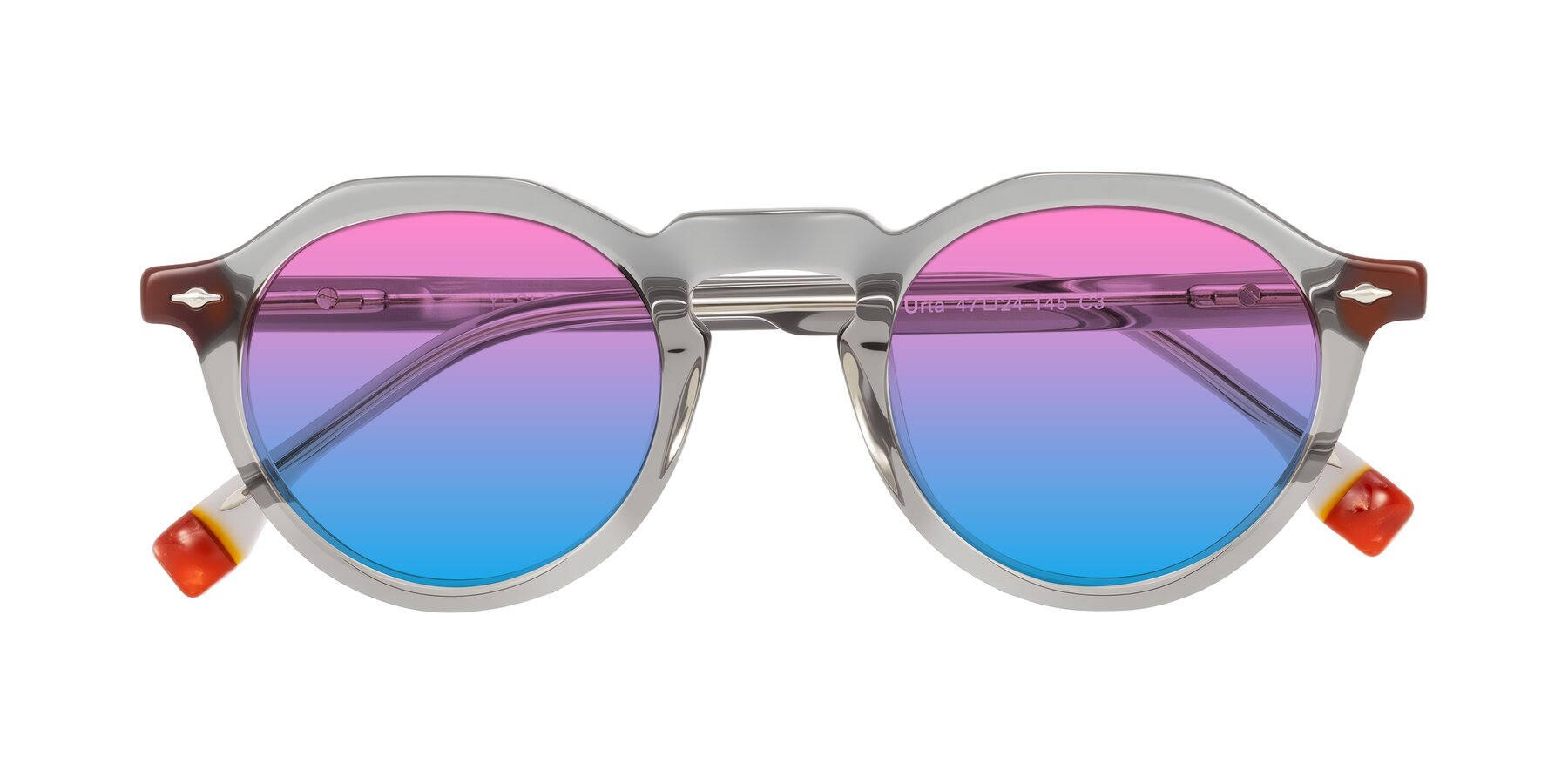 Folded Front of Orta in Gray with Pink / Blue Gradient Lenses