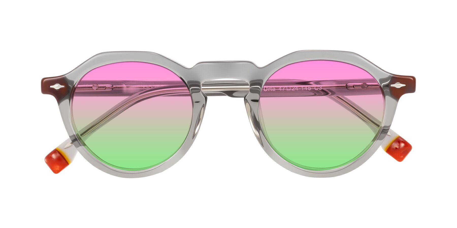 Folded Front of Orta in Gray with Pink / Green Gradient Lenses