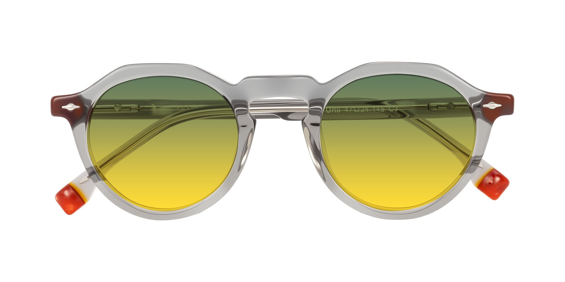 Folded Front of Orta in Gray with Green / Yellow Gradient Lenses