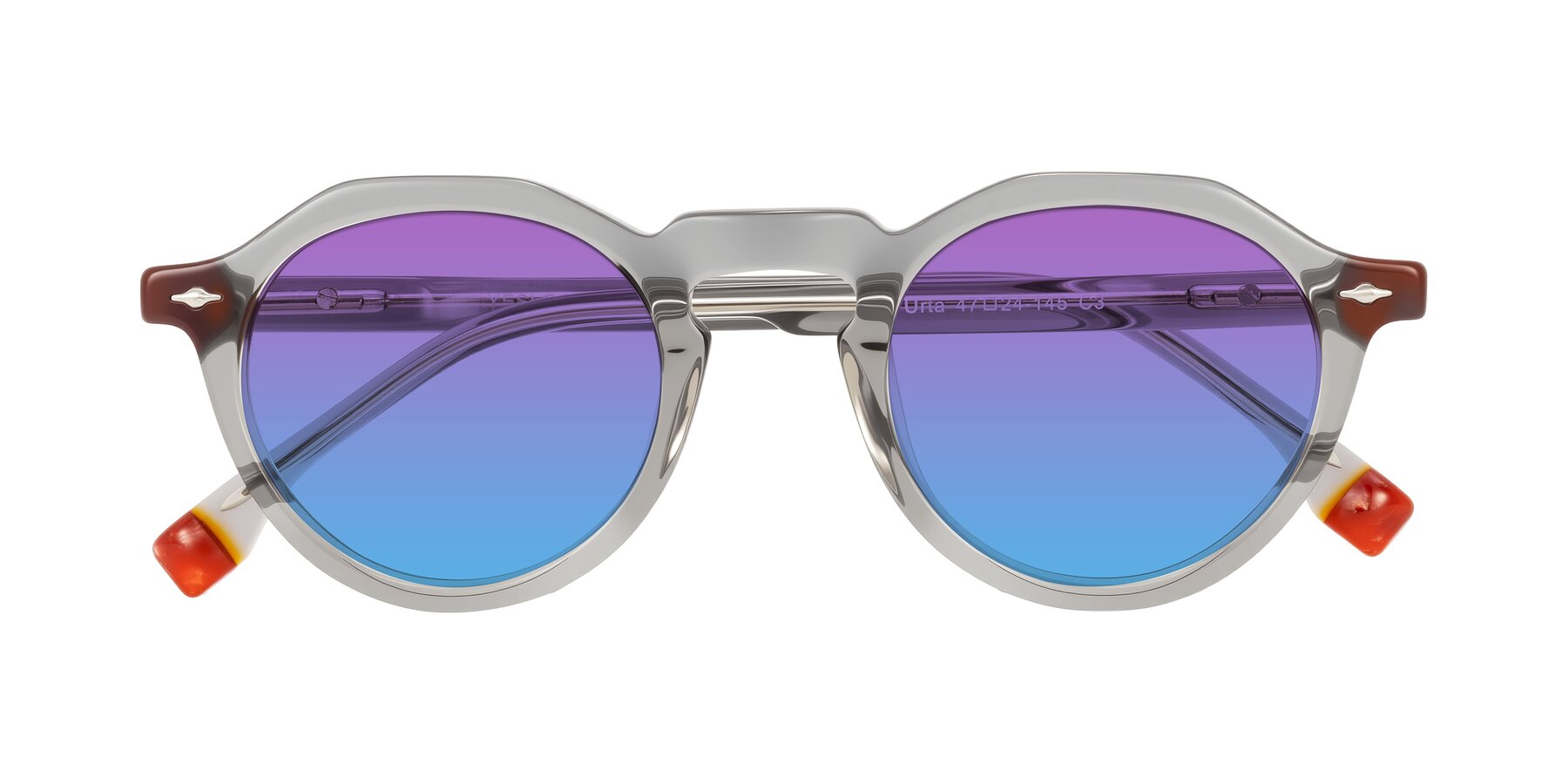 Folded Front of Orta in Gray with Purple / Blue Gradient Lenses