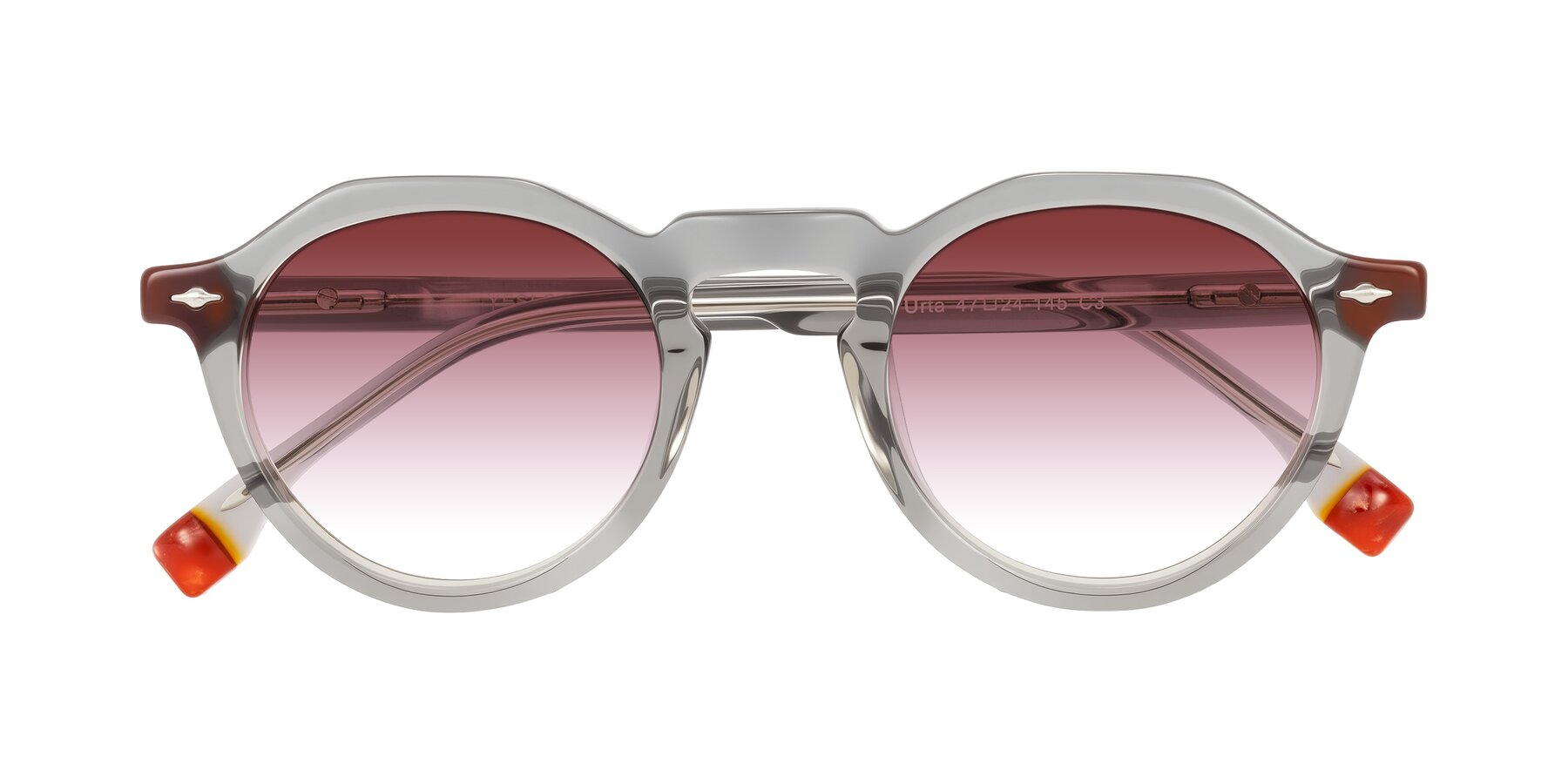 Folded Front of Orta in Gray with Garnet Gradient Lenses