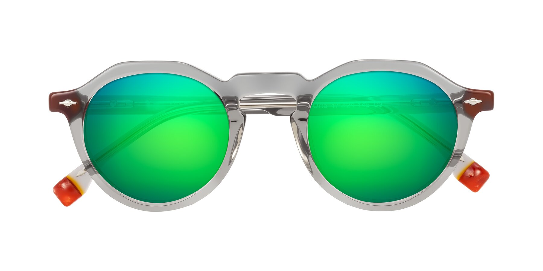 Folded Front of Orta in Gray with Green Mirrored Lenses