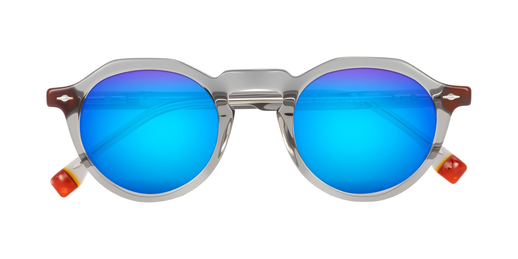 Folded Front of Orta in Gray with Blue Mirrored Lenses