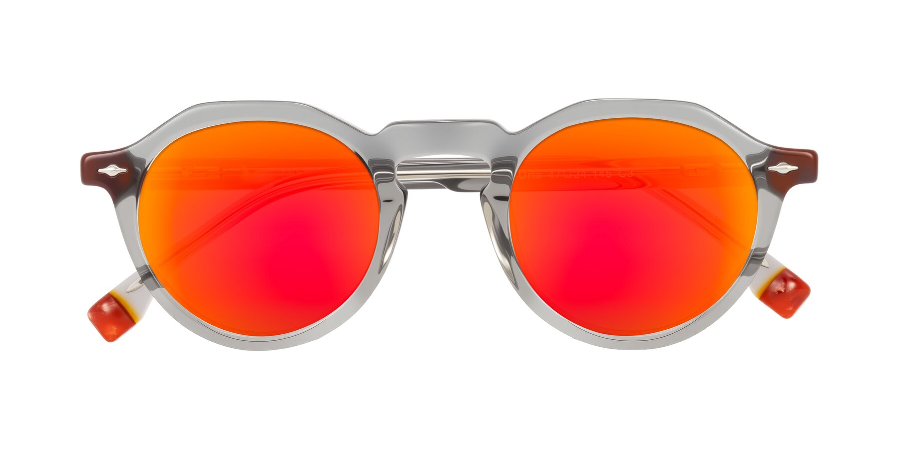 Folded Front of Orta in Gray with Red Gold Mirrored Lenses