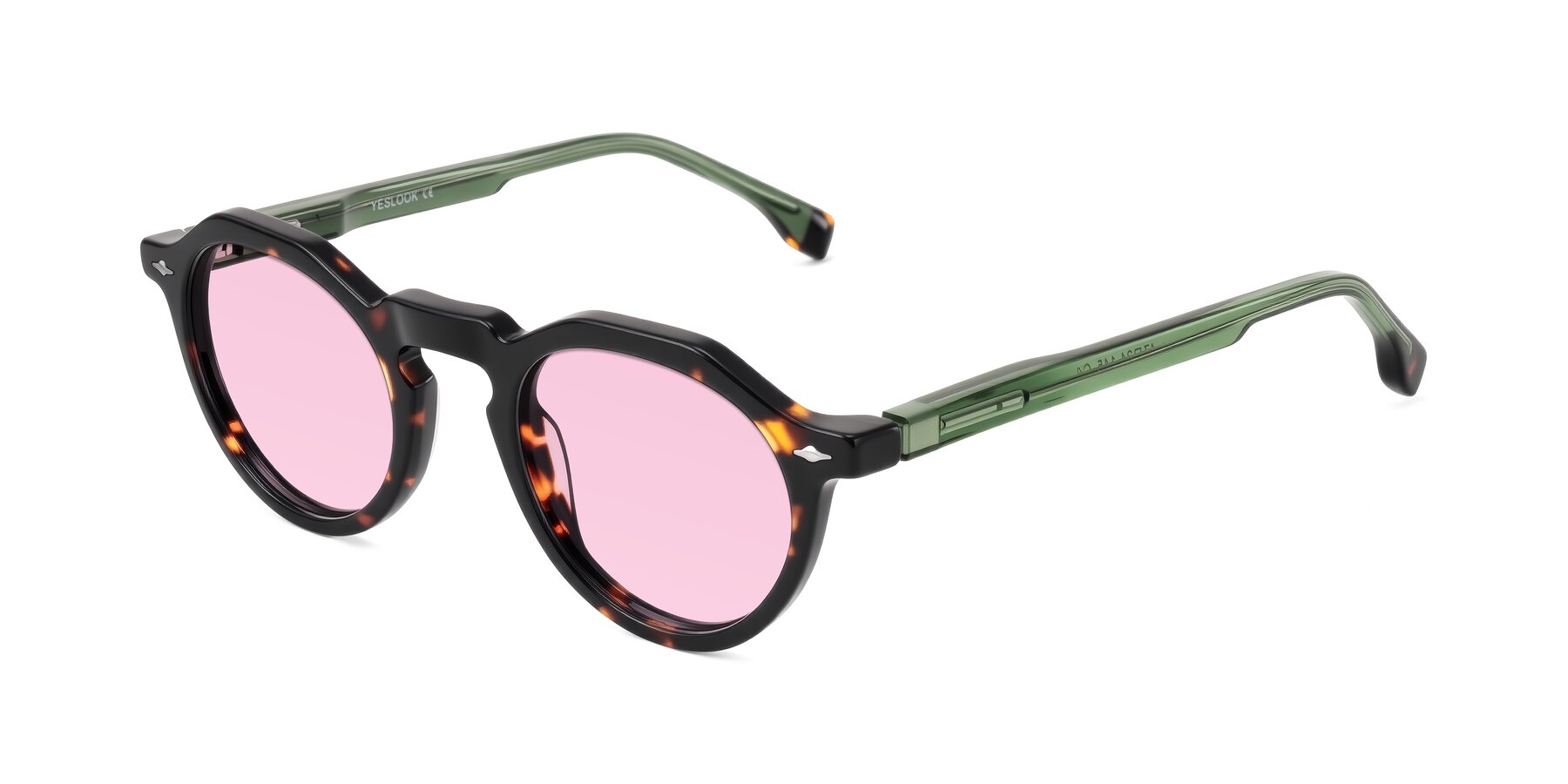 Angle of Orta in Tortoise/Green with Light Pink Tinted Lenses