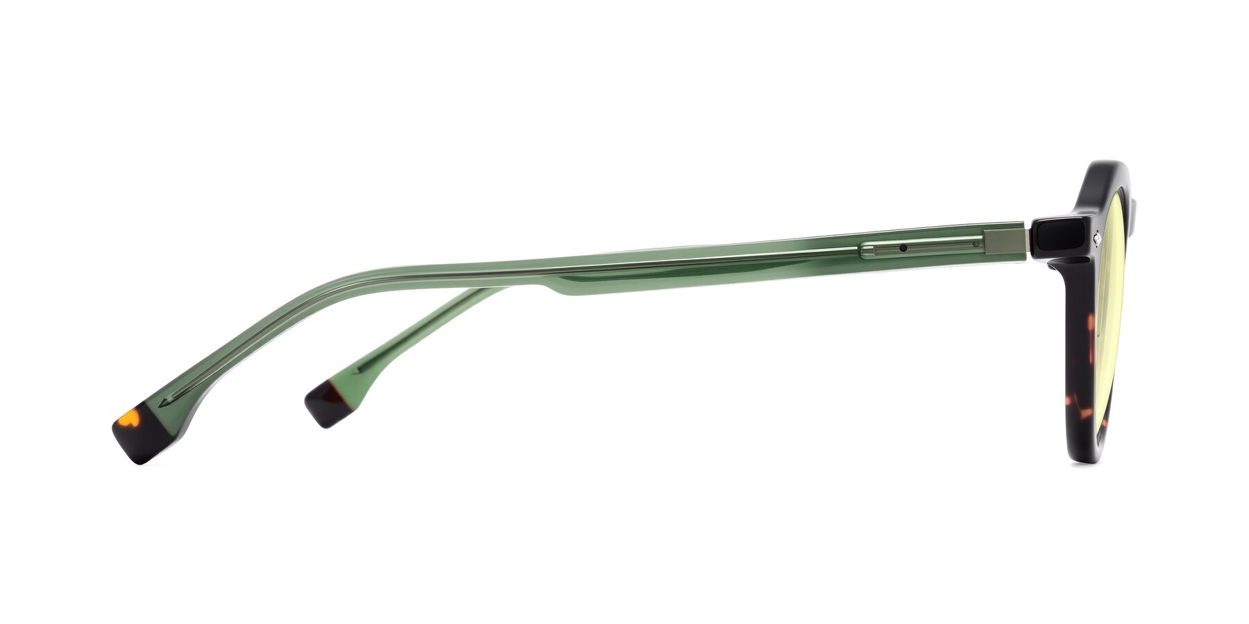 Side of Orta in Tortoise/Green with Light Yellow Tinted Lenses