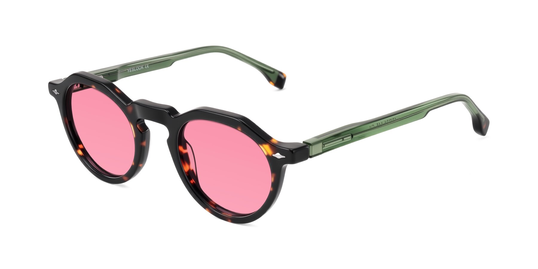 Angle of Orta in Tortoise/Green with Pink Tinted Lenses