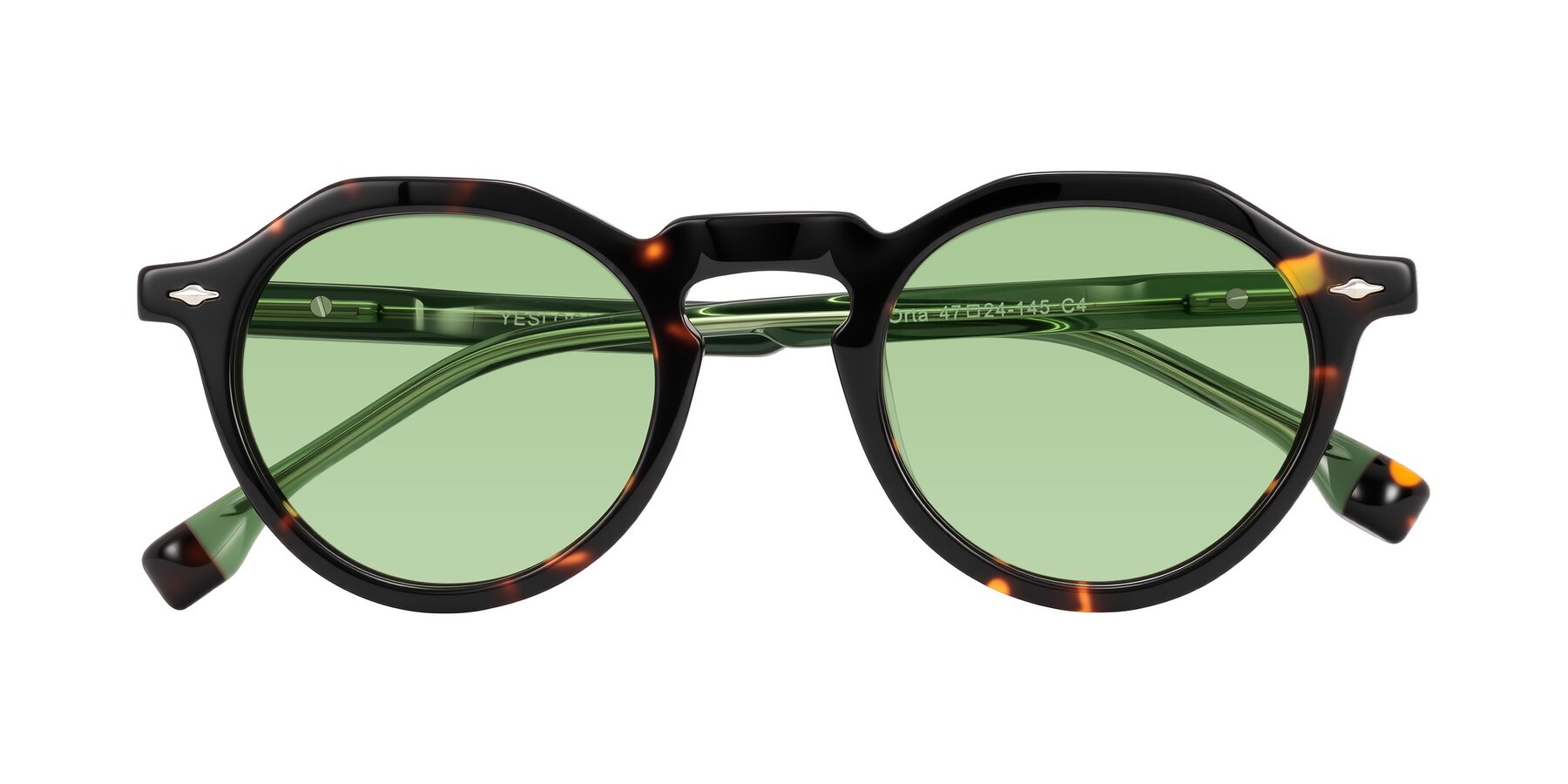 Folded Front of Orta in Tortoise/Green with Medium Green Tinted Lenses