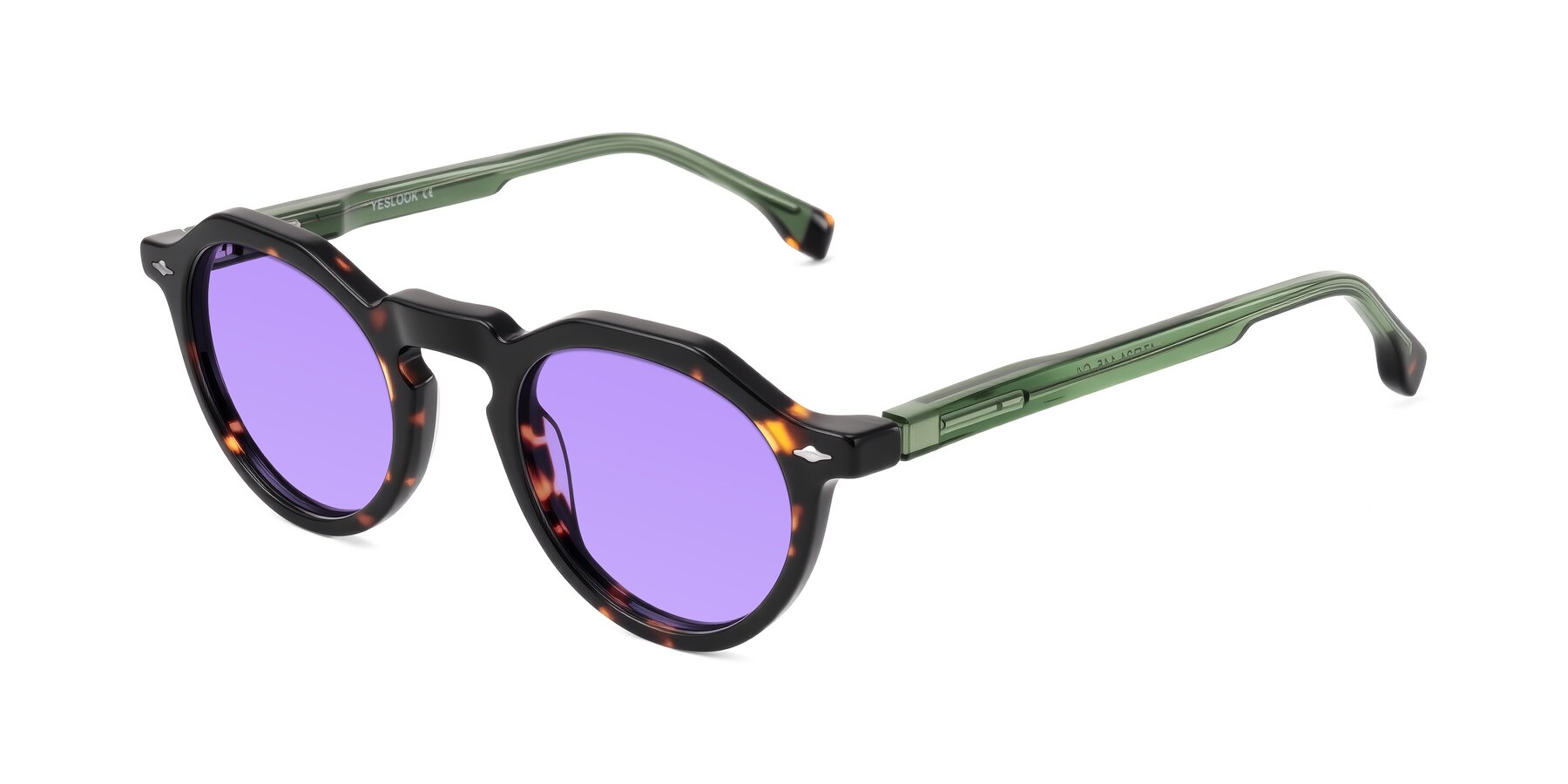 Angle of Orta in Tortoise/Green with Medium Purple Tinted Lenses