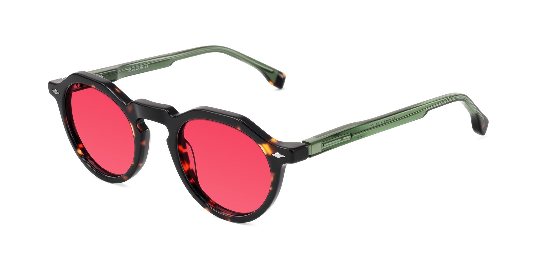 Angle of Orta in Tortoise/Green with Red Tinted Lenses