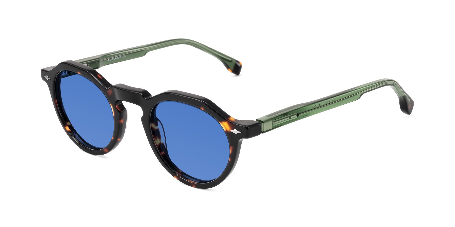Angle of Orta in Tortoise/Green with Blue Tinted Lenses