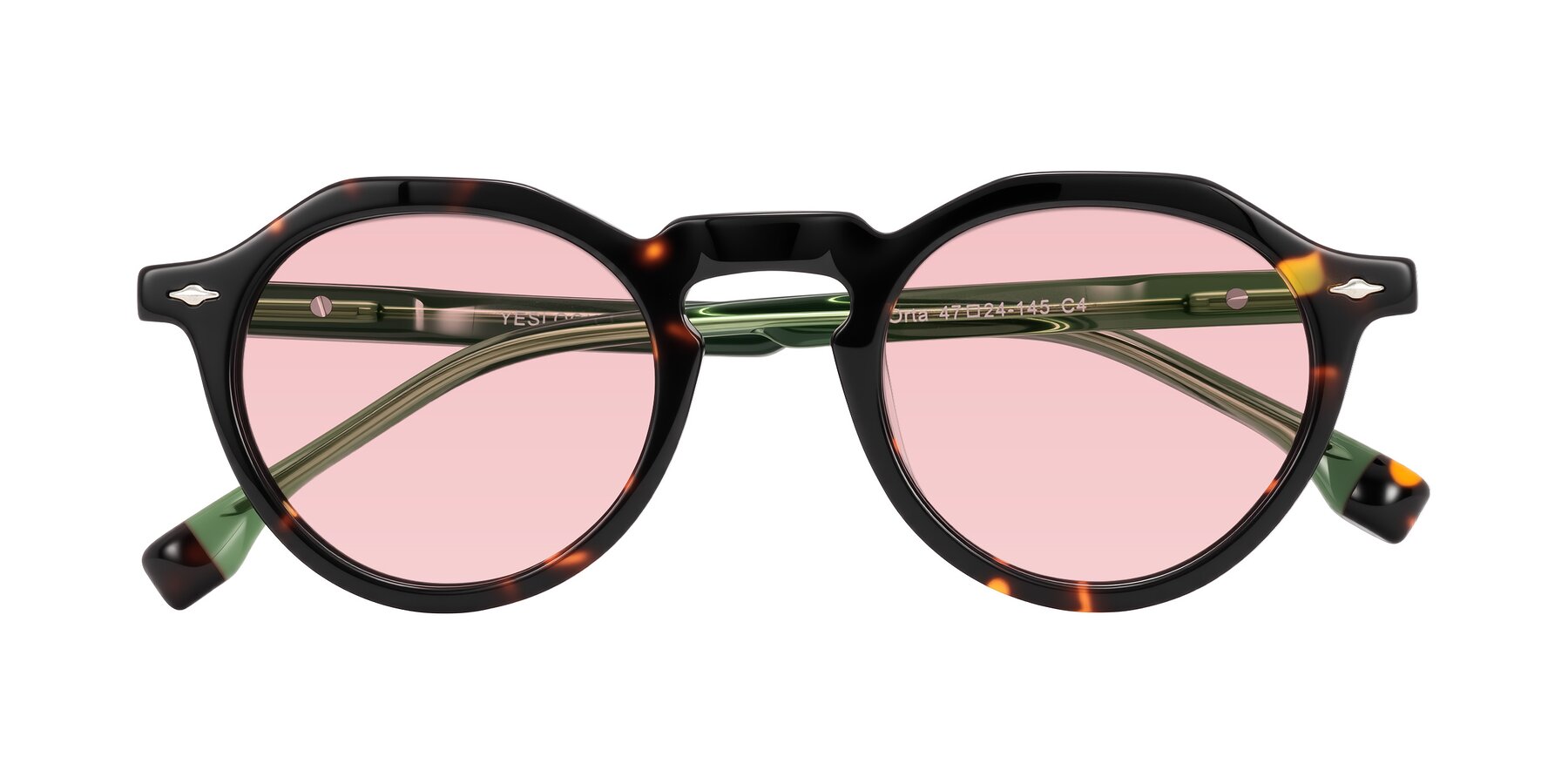Folded Front of Orta in Tortoise/Green with Light Garnet Tinted Lenses
