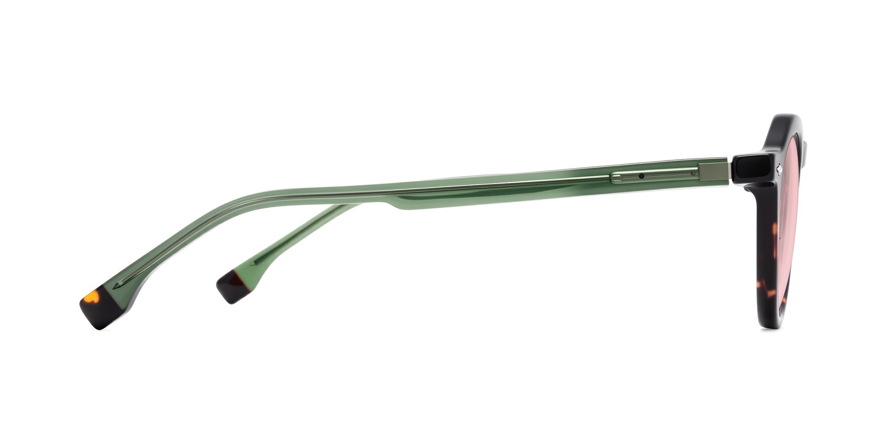 Side of Orta in Tortoise/Green with Light Garnet Tinted Lenses