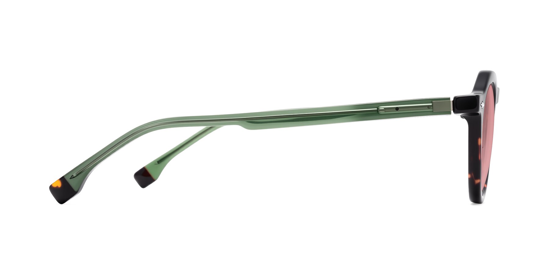 Side of Orta in Tortoise/Green with Medium Garnet Tinted Lenses