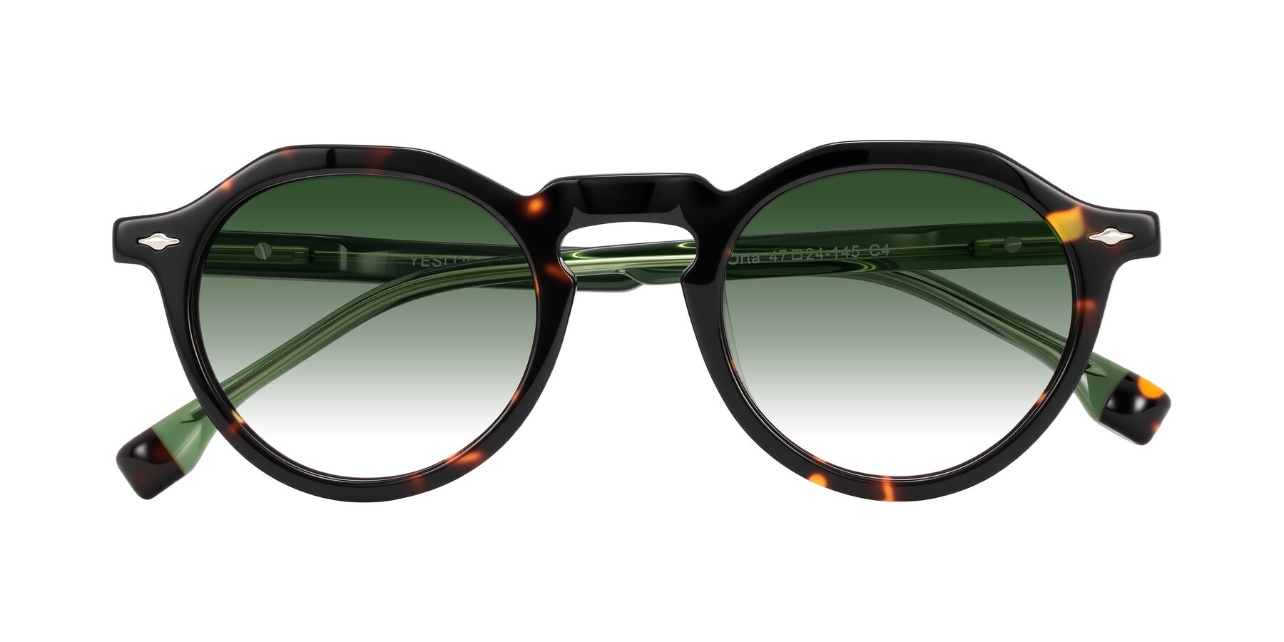 Folded Front of Orta in Tortoise/Green with Green Gradient Lenses
