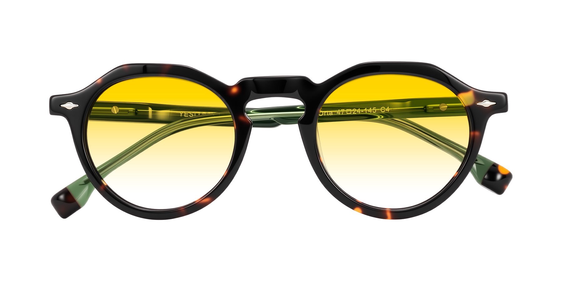 Folded Front of Orta in Tortoise/Green with Yellow Gradient Lenses