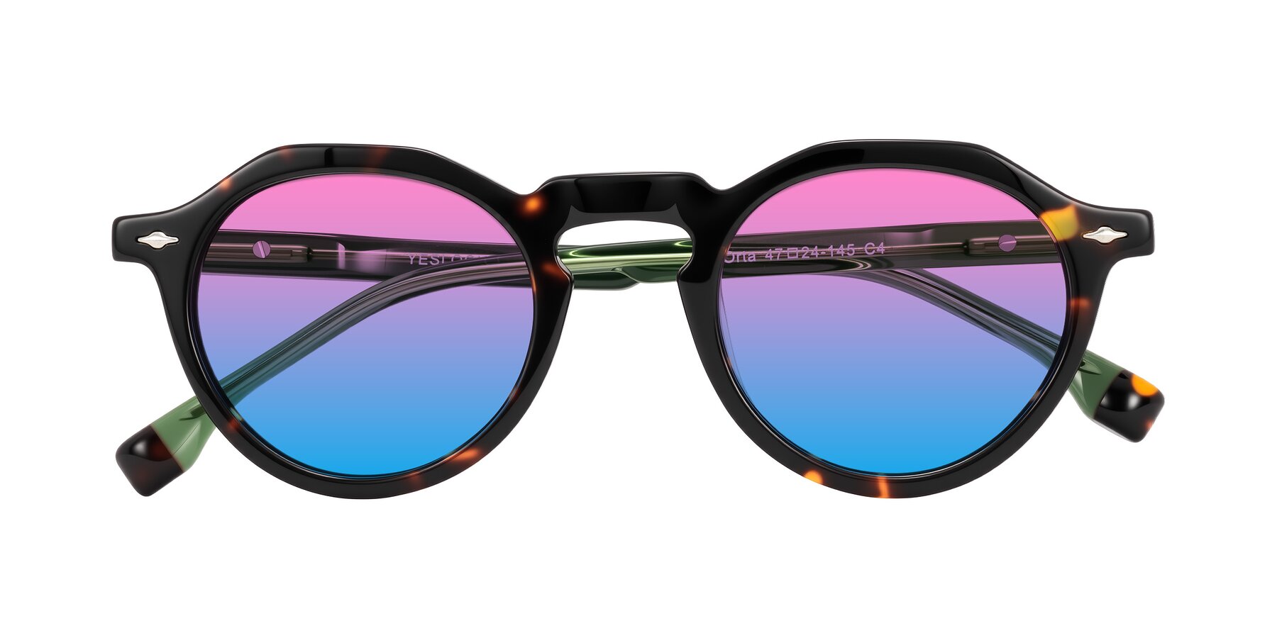 Folded Front of Orta in Tortoise/Green with Pink / Blue Gradient Lenses
