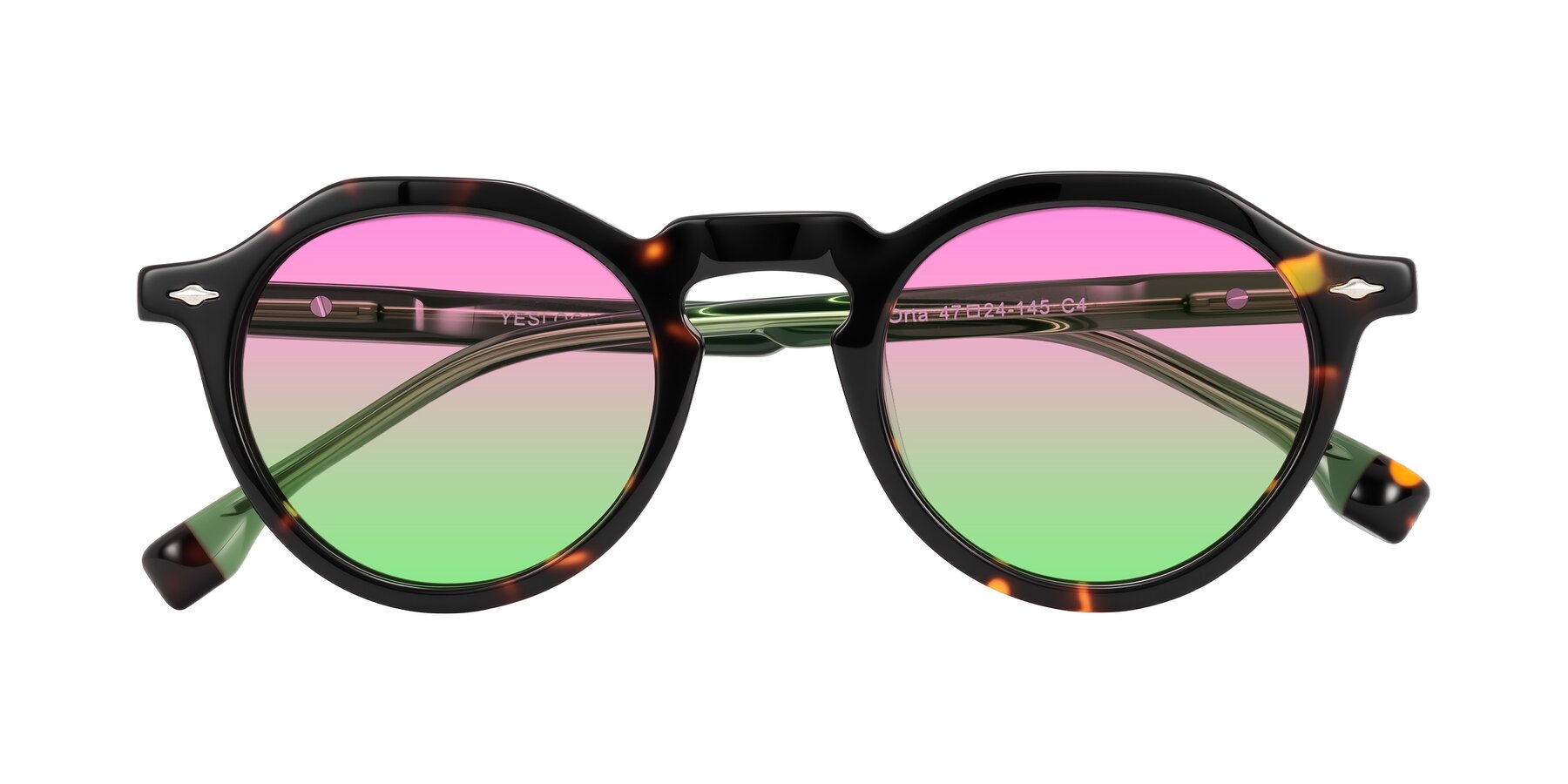 Folded Front of Orta in Tortoise/Green with Pink / Green Gradient Lenses